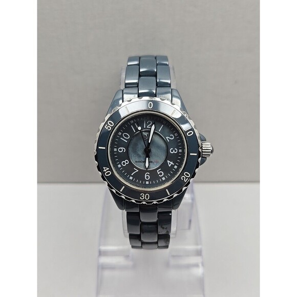 Isaac Mizrahi Live Ceramic Womens Quartz Watch Diver Mother Of Pearl New Battery - Picture 1 of 11
